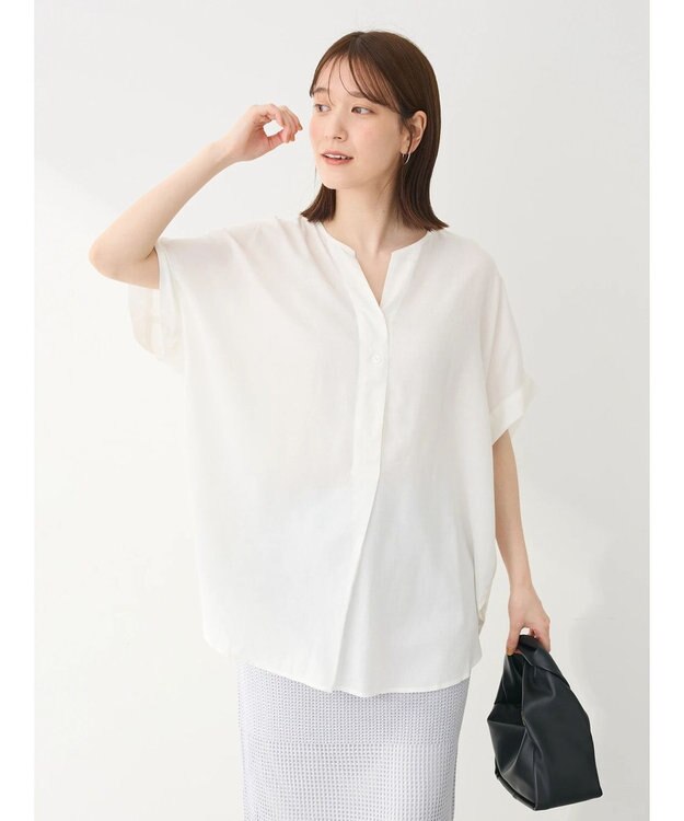 Green Parks リネンレーヨン前立てブラウス Off White