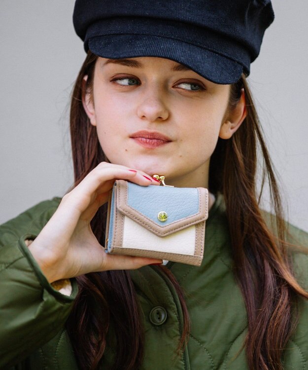 UNBILLION ペルケ perche トリミング配色外ガマミニウォレット ミックスブルー