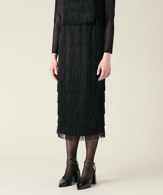 GRACE CONTINENTAL フリンジスカート ブラック