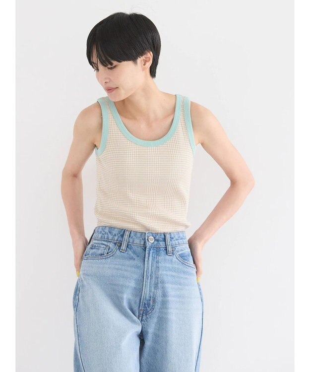 AMERICAN HOLIC 針抜きテレコボーダータンクトップ Orange