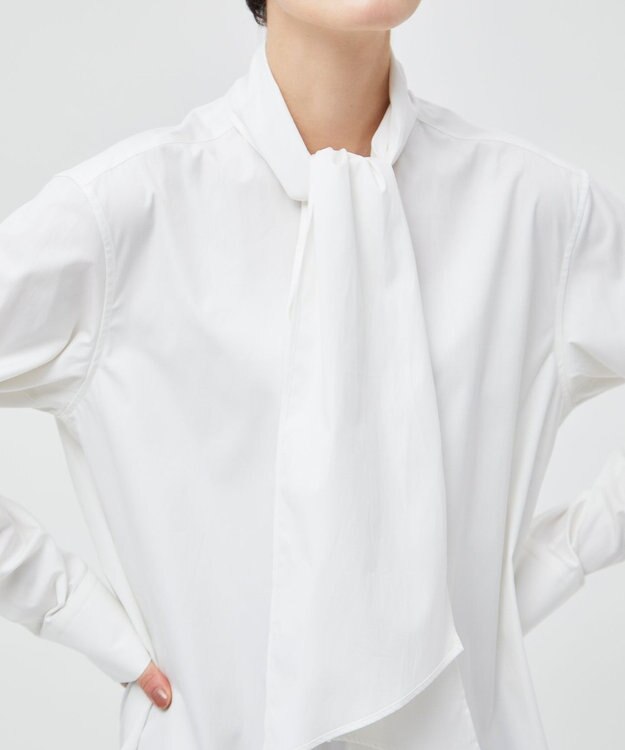 BEIGE， 【洗える】CROIX / コットンボウタイブラウス White
