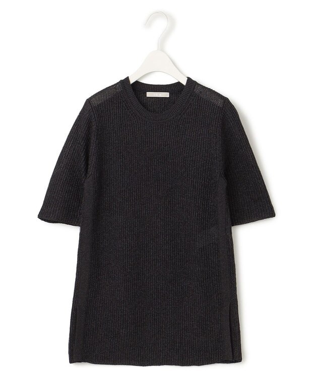 ICB 【WEB限定カラーあり・洗える】 ペーパーブレンドシャインニット 5分袖プルオーバー チャコール系