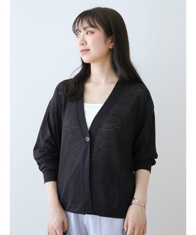 Green Parks Ｖネックシアーカットカーディガン Black