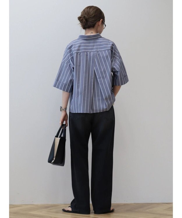 AMERICAN HOLIC イージーケア５分袖バックタックシャツ Stripe Navy