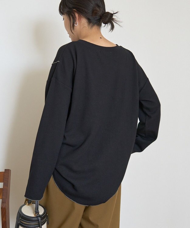 AMERICAN HOLIC 【WEB限定】ワッフル配色メロープルオーバー Black