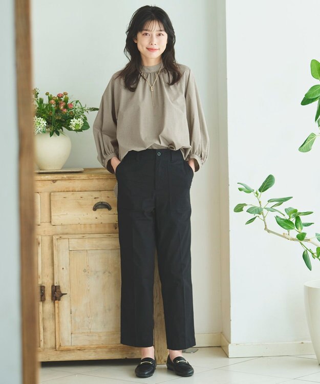 ANY 【速乾/UVカット/抗菌防臭/手洗い】エニィファンクションボリューム袖ブラウス ガンクラブチェック