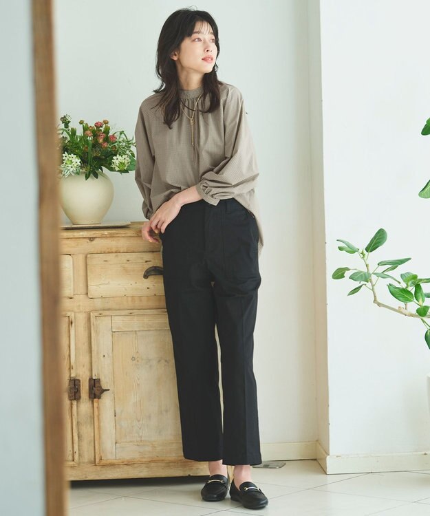 ANY 【速乾/UVカット/抗菌防臭/手洗い】エニィファンクションボリューム袖ブラウス ガンクラブチェック