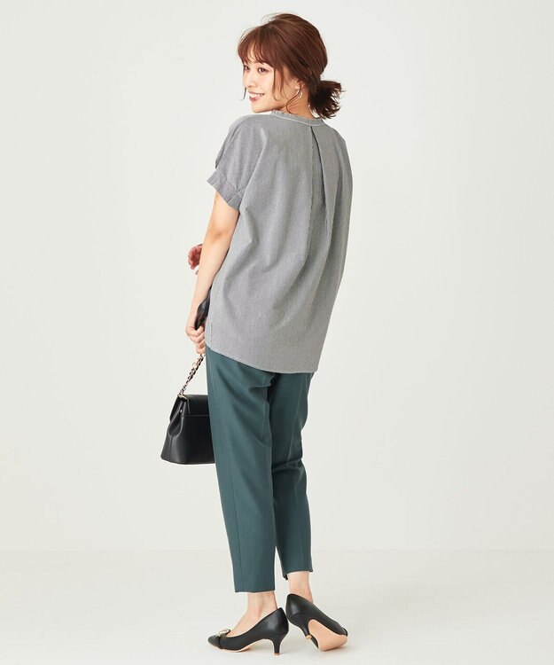 ANY SIS 【洗える】シルケットスキッパー ブラウス ネイビーストライプ