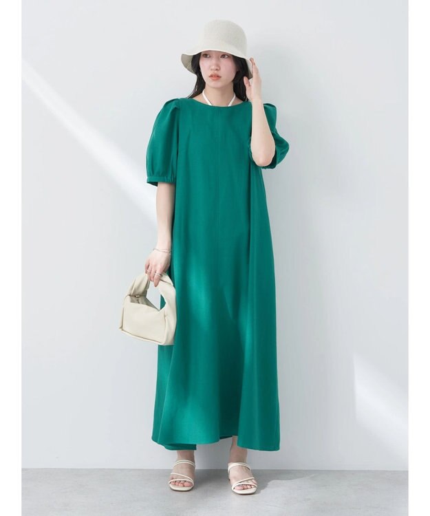 earth music&ecology リサイクルポリエステルブレンドＡラインワンピース Green