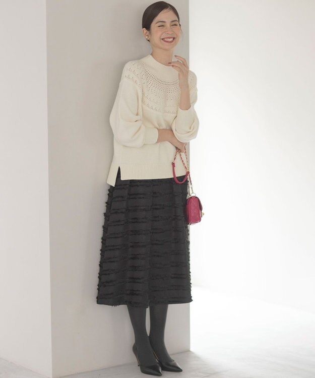 組曲 【WEB限定】ボーダーカットジャカード フレアスカート ブラック系