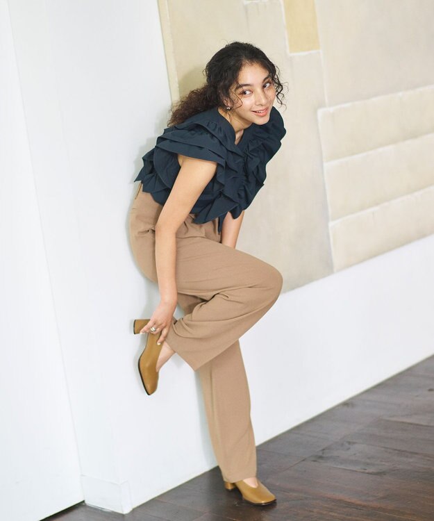 #Newans ラッフルフリルブラウス ネイビー