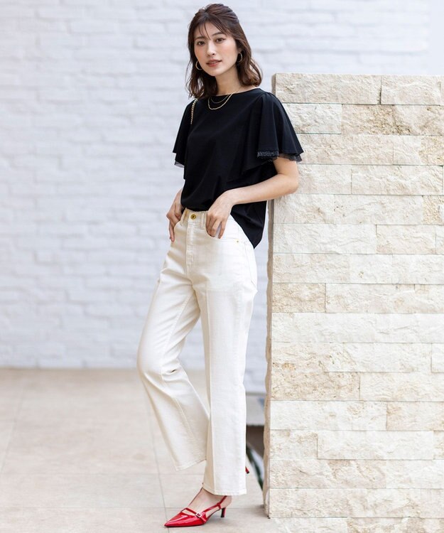 ANY SIS 【接触冷感・UVケア】着映えフリルスリーブ カットソー ブラック