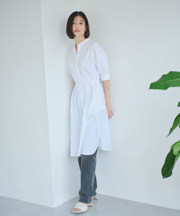 #Newans 【ANSWER for 骨格ストレート】バンドカラーシャツワンピース ホワイト系
