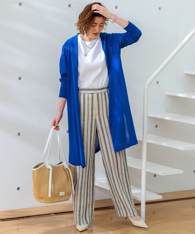 23区 【洗える】コットンアセテートギマ サマー ロングカーディガン ブルー系