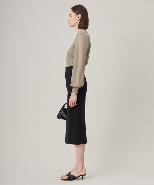 ICB L 【洗える】クロスコンビ シアースリーブニット カーキ系