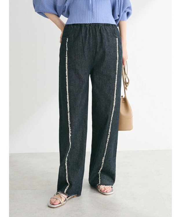 Green Parks ・Double Flags デニムフリンジラインパンツ Black