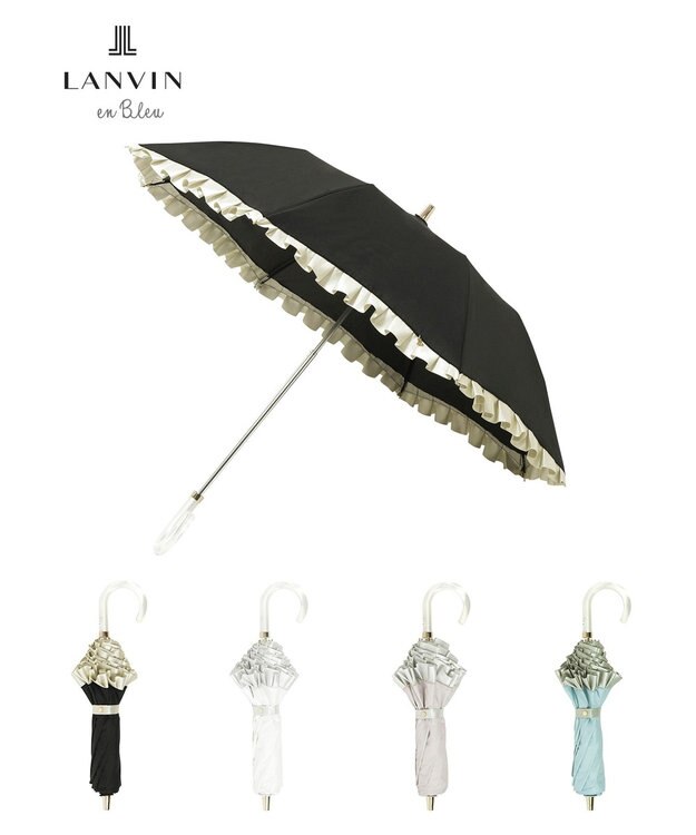 MOONBAT 【一級遮光/晴雨兼用】LANVIN en Bleu (ランバン オン ブルー)  折りたたみ日傘 シャイニーフリル 遮光 遮熱 UV ブラック