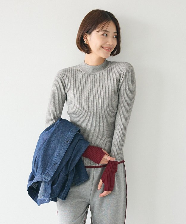 CRAFT STANDARD BOUTIQUE 洗える/とてもち配色モックネックリブニットプルオーバー/24AW Gray