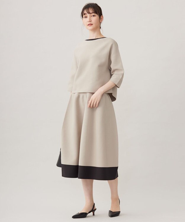 自由区 L 【洗える】ポリエステルホールガーメント スカート ベージュ×アッシュ