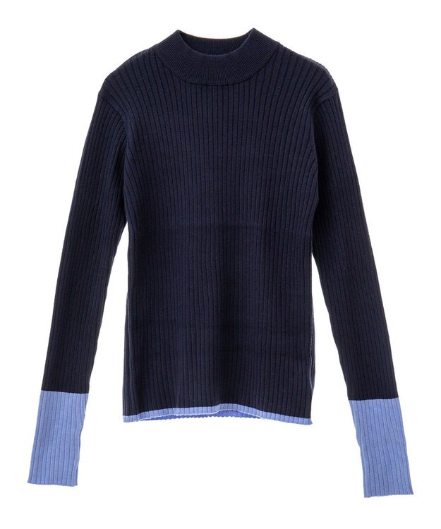 CRAFT STANDARD BOUTIQUE 洗える/とてもち配色モックネックリブニットプルオーバー/24AW Navy
