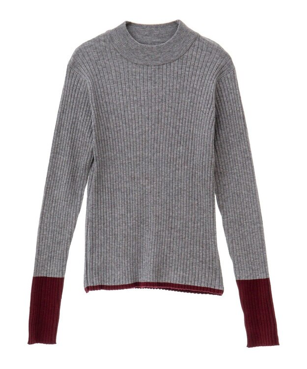 CRAFT STANDARD BOUTIQUE 洗える/とてもち配色モックネックリブニットプルオーバー/24AW Gray