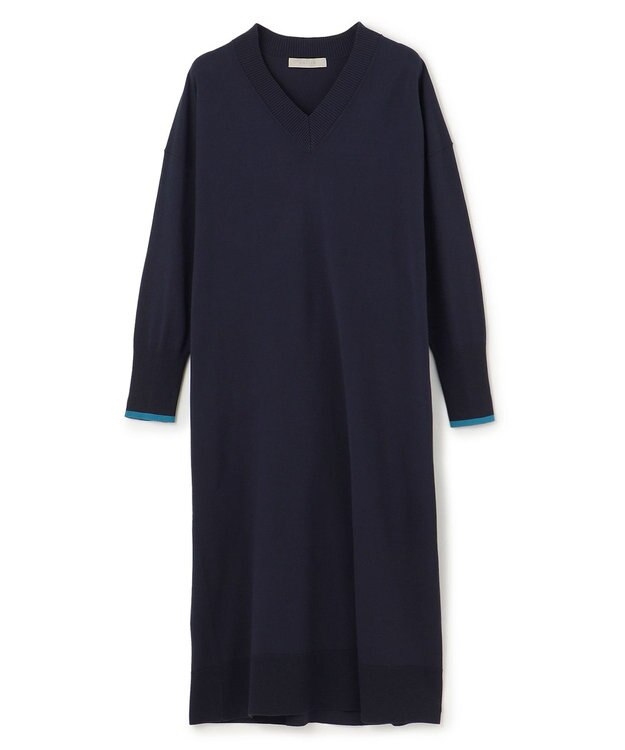 UNFILO L 【Lサイズ・WEB限定】マイビューティニット  Vネックワンピース ネイビー