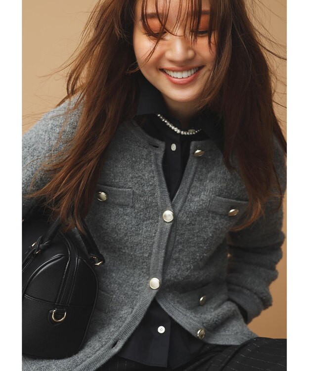 ANY SIS 【洗える】ブークレニット カーディガン グレー