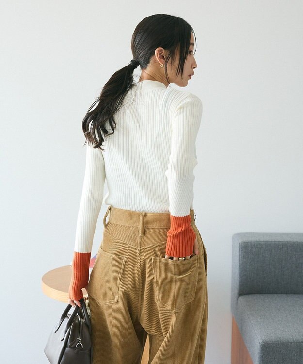 CRAFT STANDARD BOUTIQUE 洗える/とてもち配色モックネックリブニットプルオーバー/24AW Ivory