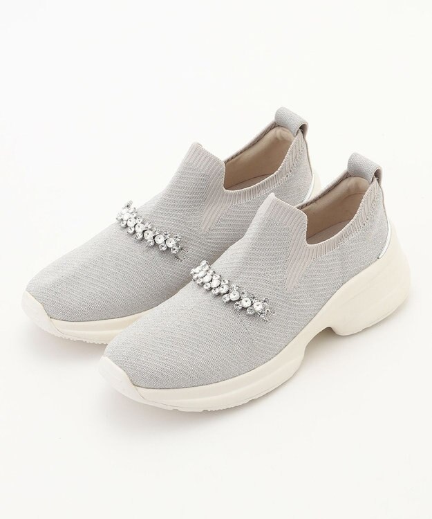 steppi 【撥水/洗える】ボリュームソール ビジュースニーカー シルバーラメ