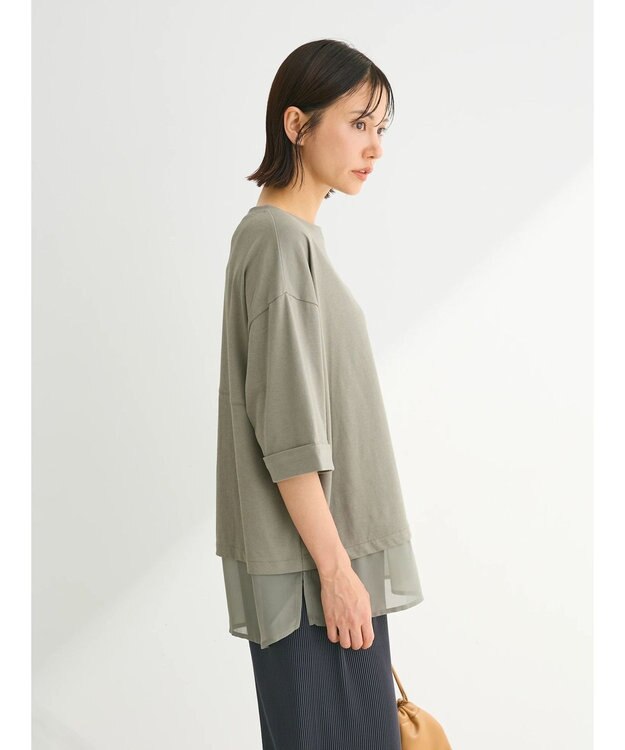 Green Parks ５分袖裾シアードッキングチュニック Khaki