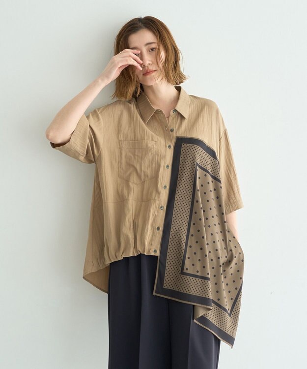 YECCA VECCA スカーフデザインアシメハーフスリーブシャツ Beige
