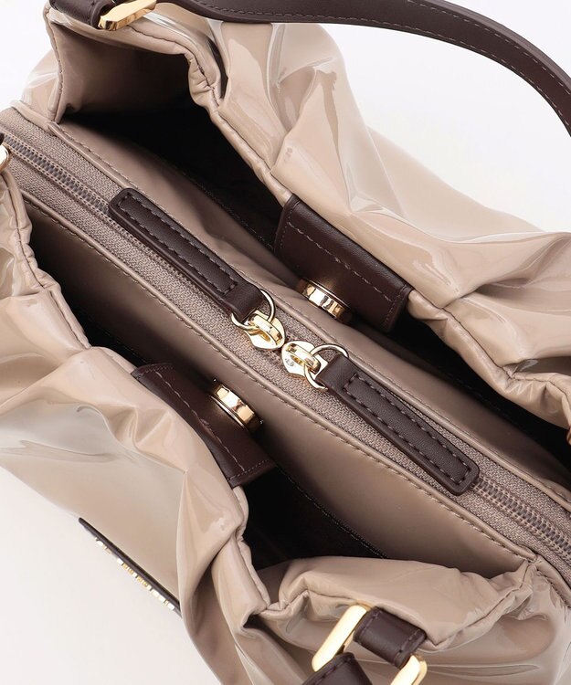 LA BAGAGERIE ソフトエナメル2WAYハンドバッグ Sサイズ グレージュ