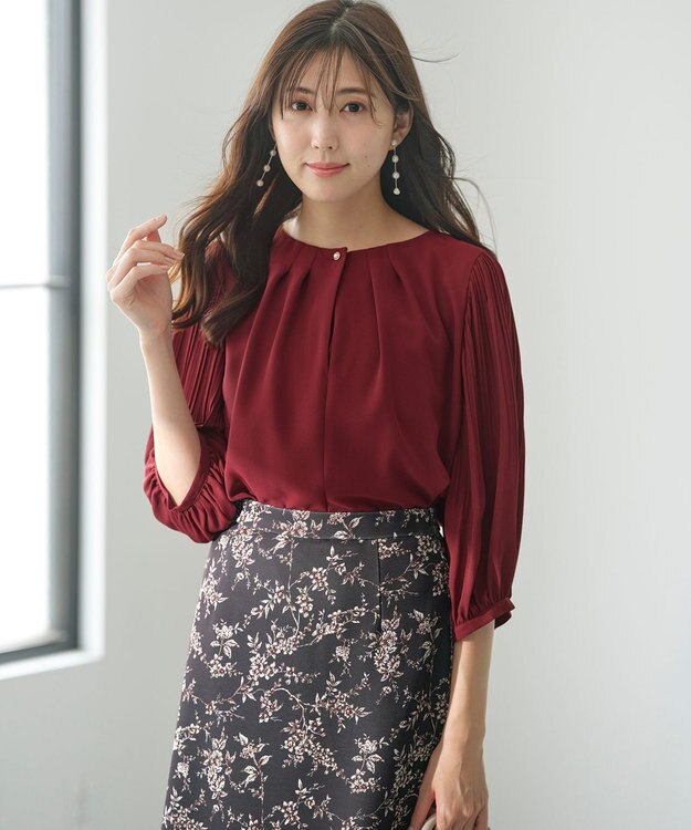 ANY SIS 【洗える】プリーツスリーブ ブラウス ボルドー