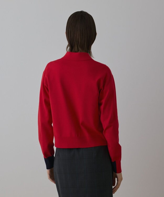 GRACE CONTINENTAL バイカラーロゴニットカーディガン レッド