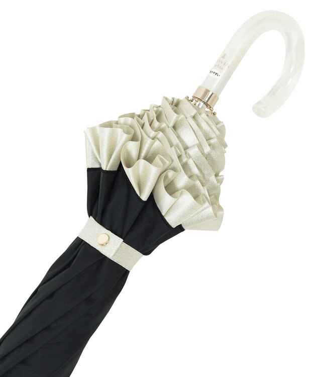 MOONBAT 【一級遮光/晴雨兼用】LANVIN en Bleu (ランバン オン ブルー)  折りたたみ日傘 シャイニーフリル 遮光 遮熱 UV ブラック