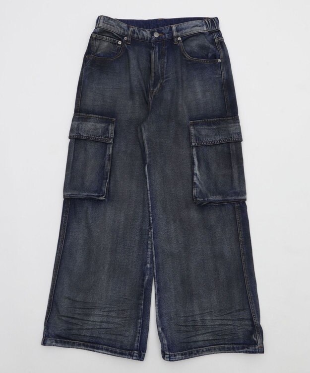 WEGO ローライズバギーフレアデニムカーゴパンツ デニム淡加工色