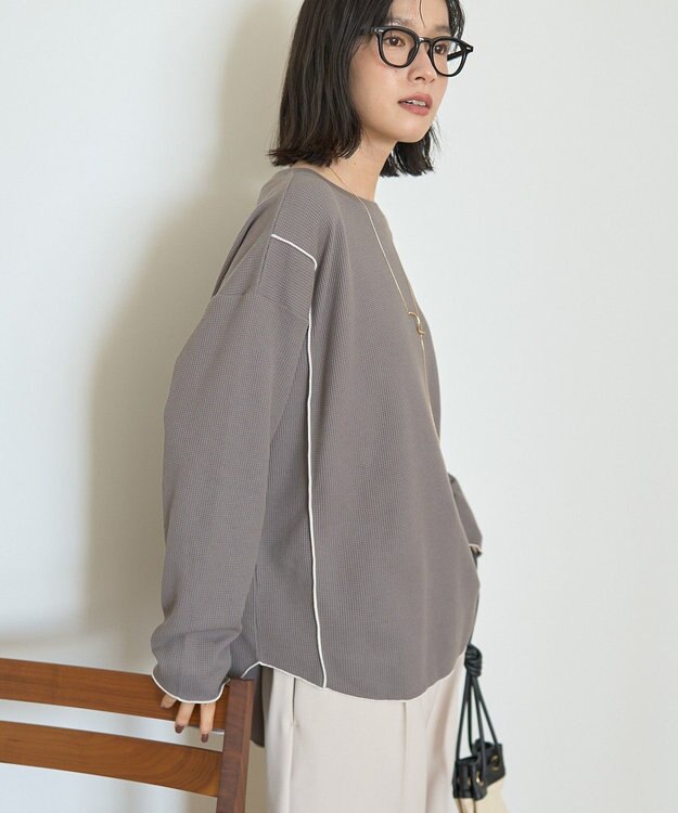 AMERICAN HOLIC 【WEB限定】ワッフル配色メロープルオーバー Charcoal Gray