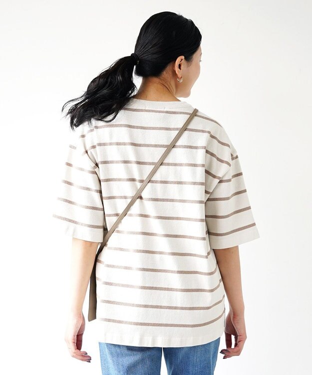 WHITE MAILS 【UNISEX】PAPER YARN BORDER KINT PULLOVER T-シャツ ライトグレー