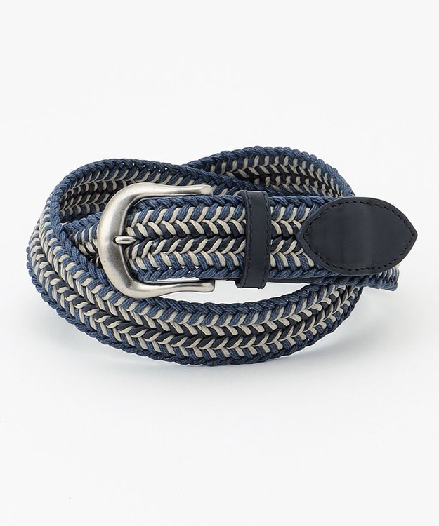 JOSEPH ABBOUD 【伸びる】メランジメッシュコンビ ベルト ネイビー系