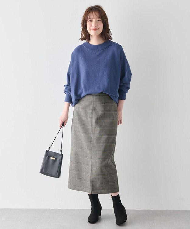 ANY L 【手洗い可/ウエストゴム/裏起毛】チェックボンディングタイトスカート グレンチェック