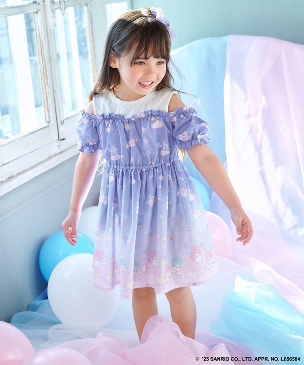 ANY KIDS 【any FAM× リトルツインスターズ 】キキ&ララ オン・オフショルダーワンピース サックスブルー