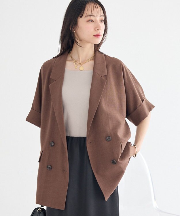 earth music&ecology 【セットアップ対応】リネンライクダブルジャケット Brown