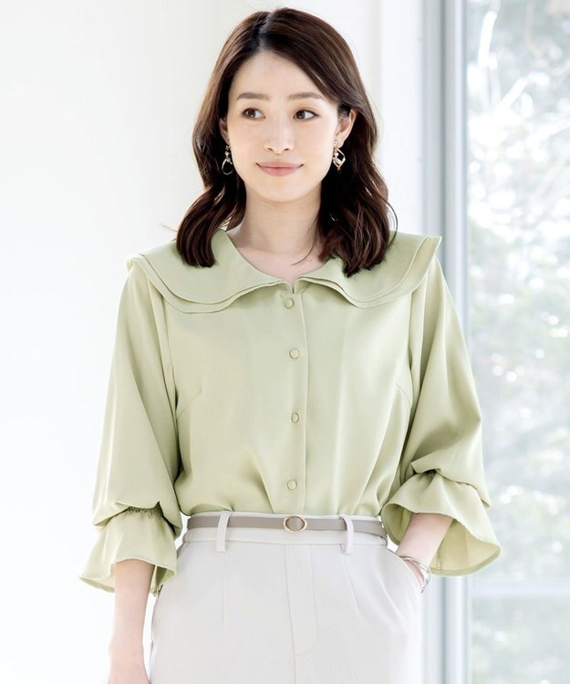 Tiaclasse 【洗える】フレアカラーブラウス ミント