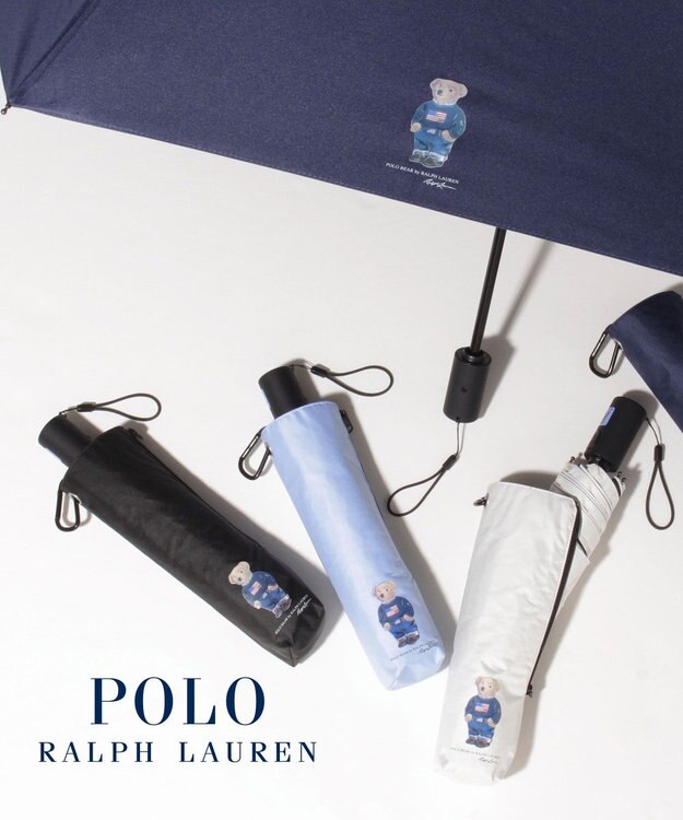 MOONBAT 【WEB限定/遮光率100%/遮熱/UV】POLO RALPH LAUREN（ポロ ラルフローレン）晴雨兼用日傘 ポロベア 無地 折りたたみ傘 自動開閉 オフホワイト