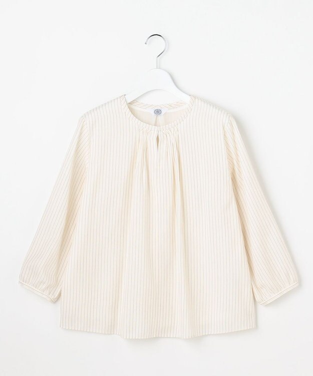 J.PRESS LADIES プロビスストライプ＆チェック カットソー エクリュストライプ系