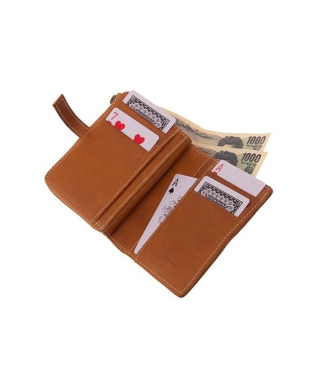 genten カットワーク 二つ折り財布 チャ