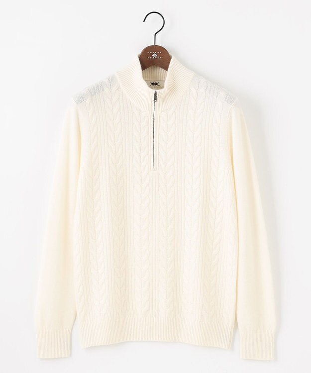 JOSEPH ABBOUD 【キングサイズ・暖か/軽量】カシミヤブレンド ハーフジップ ニット ホワイト系