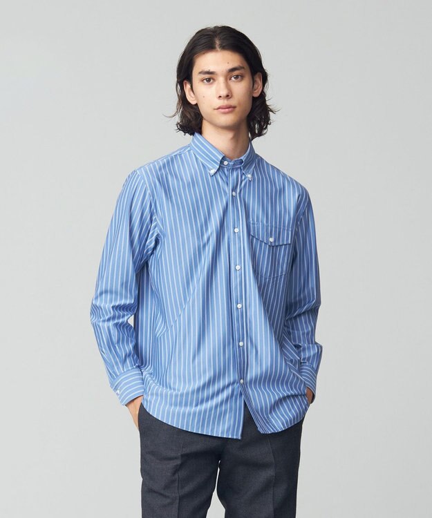 J.PRESS MEN パッチフラップ マルチストライプシャツ/B.D. サックスブルー系1