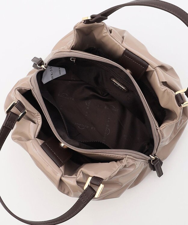 LA BAGAGERIE ソフトエナメル2WAYハンドバッグ Sサイズ グレージュ