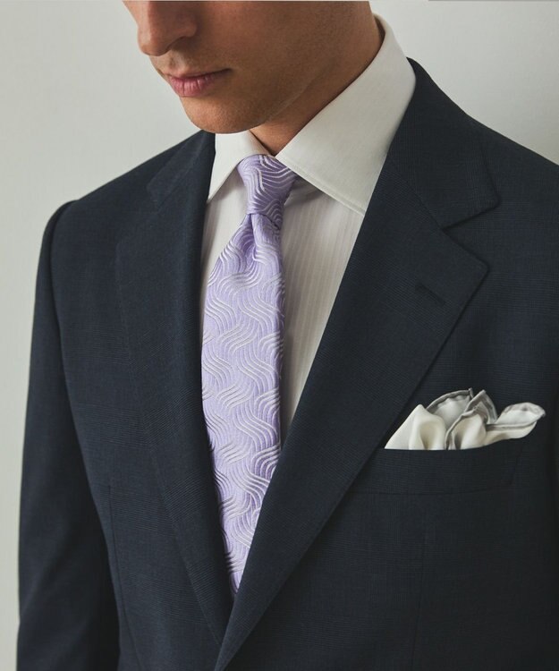 GOTAIRIKU 【形態安定】PREMIUMPLEATS_セミワイドカラー _織柄_通年ドレスシャツ(26年モデル) ホワイト系(折柄/ドビーストライプ)